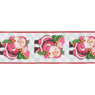 4" Wired Retro Pink Santa  Ribbon