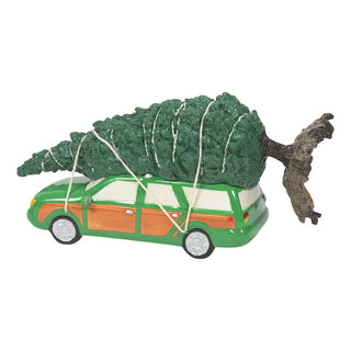 Department 56 Griswold Family Tree figurine with green station wagon carrying Christmas tree