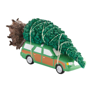 Green station wagon with Christmas tree tied to roof Department 56 collectible figurine