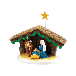 Department 56 Snow Village Nativity scene with stable, Holy Family figures and star