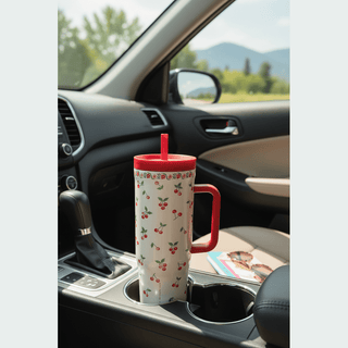 40oz Rifle Paper Cherries Cruiser in car cup holder