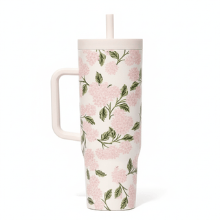Back view of 40oz Rifle Paper Pink Hydrangea Cruiser showing pattern wrap