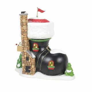 Department 56 Santa's Boot Shop Christmas village piece with chimney and flag