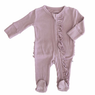 Amethyst Waffle Bamboo Ruffle Zipper Footie