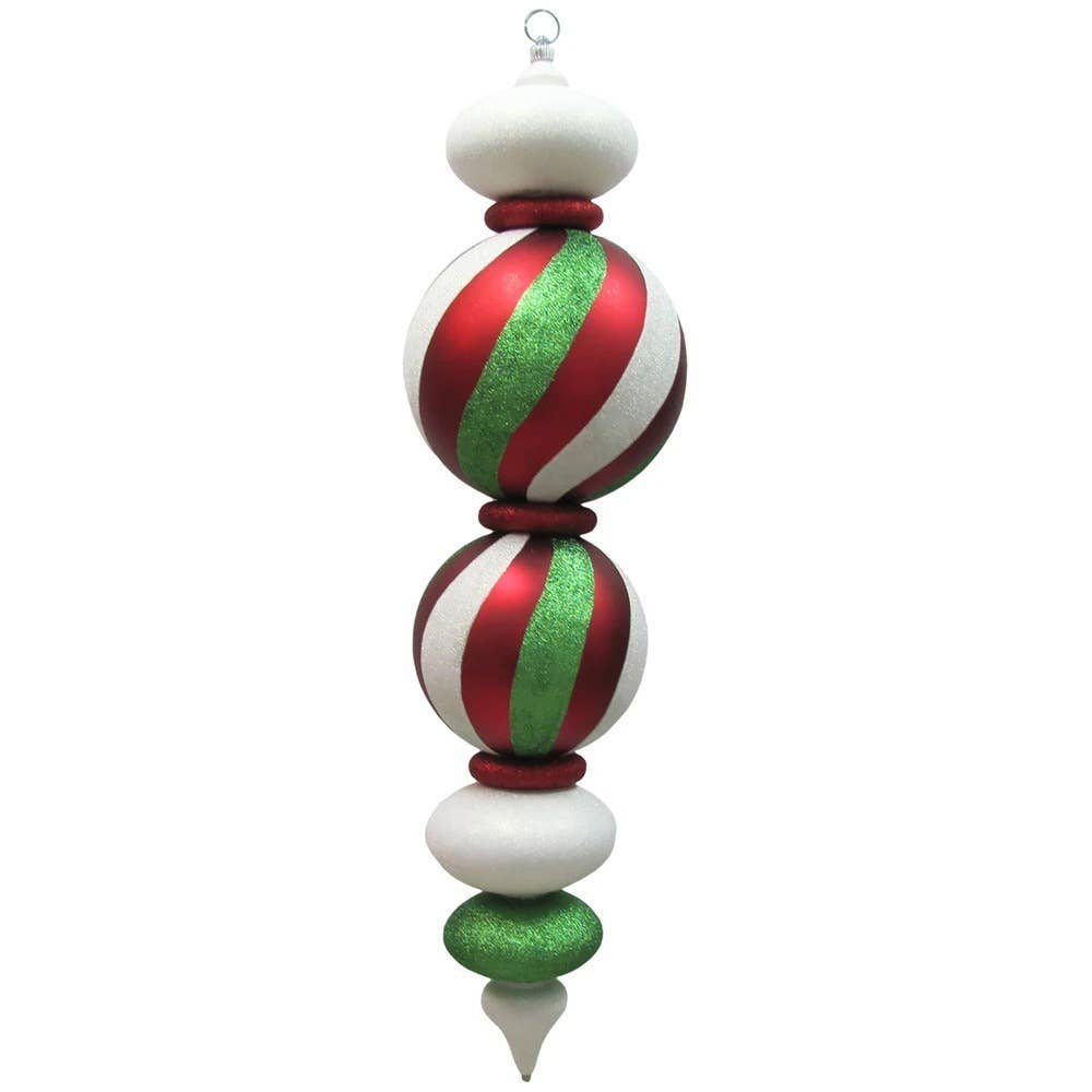Decorative Christmas ornament with red, green, and white striped design