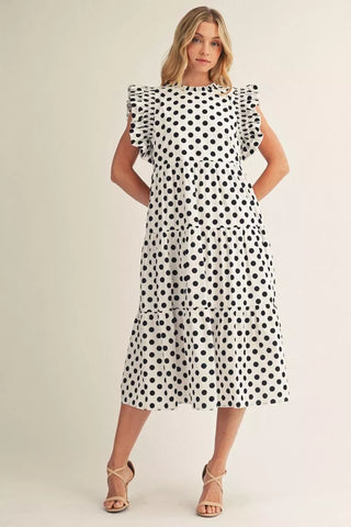 Polka Dot Ruffle Sleeve Dress