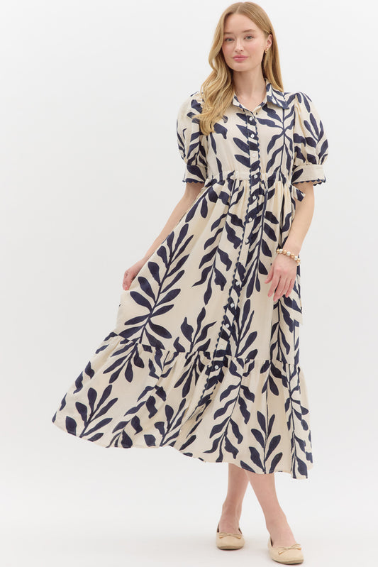 Navy Scallop Detail Dress