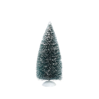 Department 56 miniature frosted Christmas tree with white base on white background