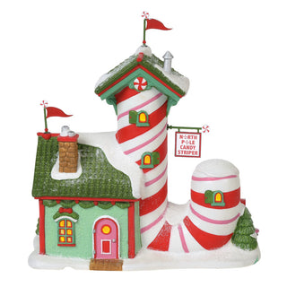 Department 56 North Pole Candy Striper lighthouse Christmas village building with candy cane stripes