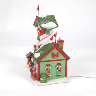Department 56 North Pole Candy Striper Christmas village building with candy cane striped tower