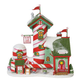 Department 56 North Pole Candy Striper Christmas village building with red white striped facade