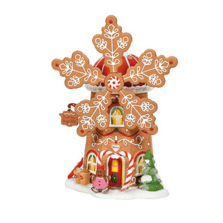 Department 56 gingerbread cookie mill windmill Christmas village piece with white icing details