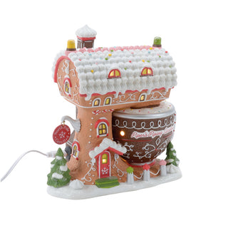Department 56 Piper & Piping Academy illuminated gingerbread-style Christmas village building with snow
