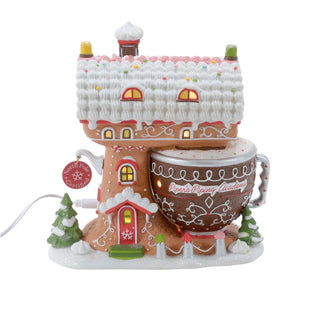 Department 56 Piper's Piping Academy Christmas village house with gingerbread design and snow