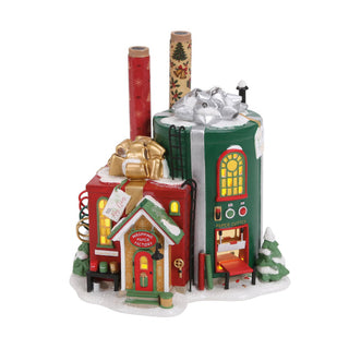 Department 56 Christmas village Wrapping Paper Factory building with snow and decorative details