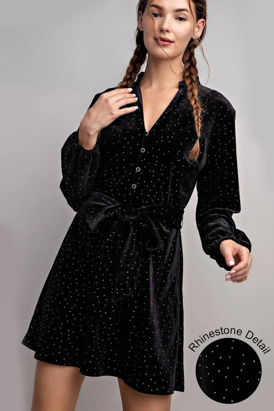 Rhinestone Tie Waist Dress