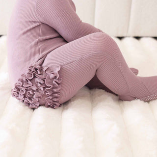 Amethyst Waffle Bamboo Ruffle Zipper Footie