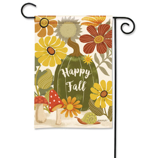 Studio M Happy Fall garden flag with colorful flowers, pumpkin and autumn mushroom design