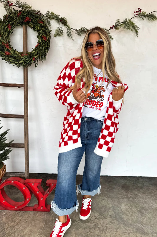 Red Checked Cardigan
