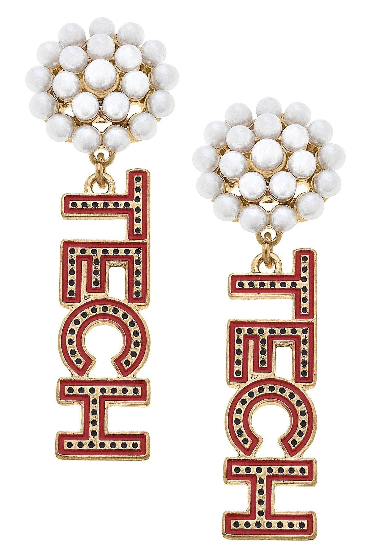 Texas Tech Red Raiders Pearl Cluster Dotted Enamel Drop Earrings