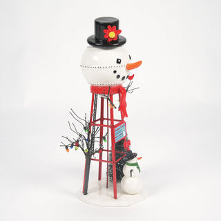 Department 56 Snowman Watertower holiday decoration with black top hat and red flower