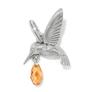 Brighton silver hummingbird charm with detailed wings and amber crystal drop