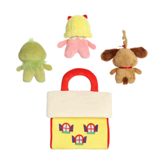 Aurora 9-inch Who House Playset with Grinch, Cindy Lou Who, and Max plush figures