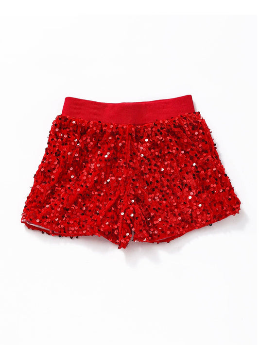 Girls Red Sequin Shorts with Lining