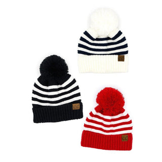 Hana Women's Hats Adult CC Pom Pom Striped Beanie
