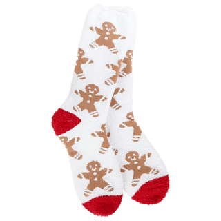 Gingerbread man holiday crew socks with red toe accents