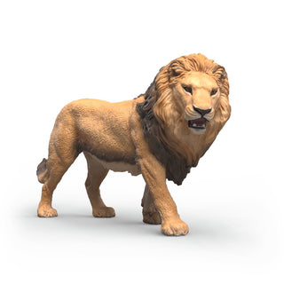 Schleich African Lion figurine standing with detailed mane and open mouth on white background