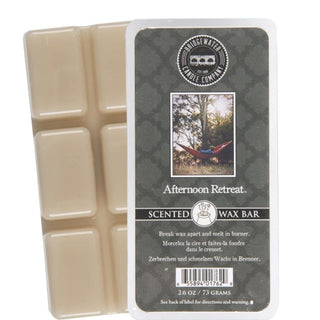 Six light beige Afternoon Retreat scented wax cubes in clear packaging with Bridgewater logo