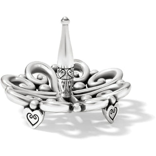 Brighton Alcazar silver ring holder with ornate scrollwork design and decorative heart feet