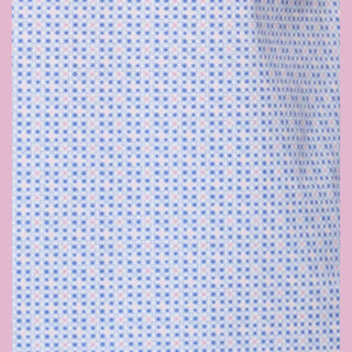 Patterned fabric swatch with blue and pink dots