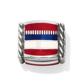 Brighton Americana Cube Bead in silver with red, white, and blue enamel flag stripes