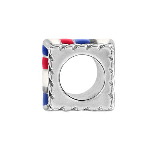 Brighton Americana Cube Bead in silver with red, white, and blue enamel stripes and rope-twist border