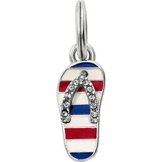 Brighton silver flip flop charm with red white blue stripes and crystal rhinestone strap