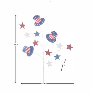 Decorative wall decal with Uncle Sam hats and stars, showing measurements on a white background.