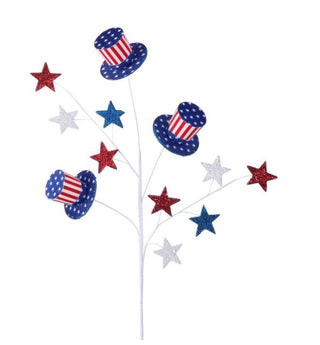 Decorative branch with red, white, and blue stars and top hats 