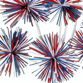 Red, white, and blue firework-like patterns 