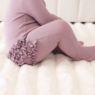 Amethyst Waffle Bamboo Ruffle Zipper Footie