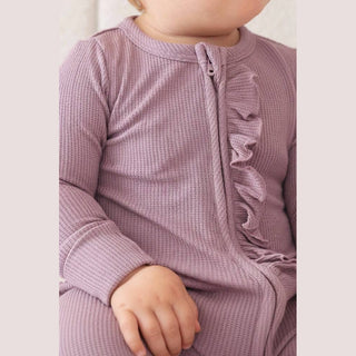 Amethyst Waffle Bamboo Ruffle Zipper Footie