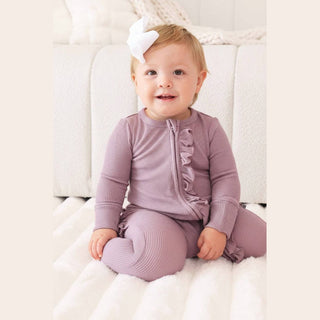 Amethyst Waffle Bamboo Ruffle Zipper Footie
