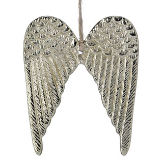 Regency silver metallic angel wings ornament with jute twine hanger