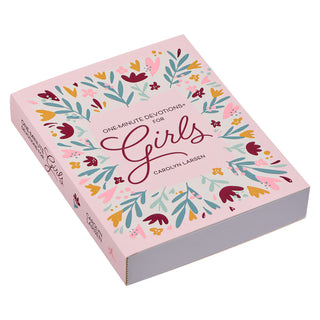 Book titled 'One-Minute Devotions for Girls' by Carolyn Larsen with floral desig