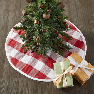 VHC Brands Christmas Decor Annie Red Check Tree Skirt 24"