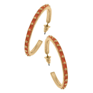 Canvas Women's Earrings Aubrey Enamel Studded Metal Hoop Earrings in Orange