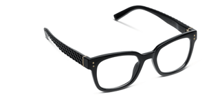 Peepers Aubrey black rectangular eyeglasses with textured arms and gold accent hardware