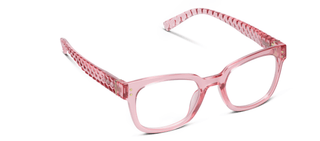 Aubrey Peepers pink transparent rectangular eyeglasses with textured patterned temples