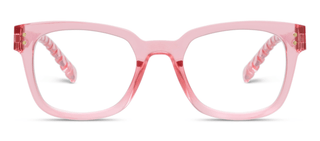 Aubrey Peepers square pink translucent eyeglass frames with clear lenses